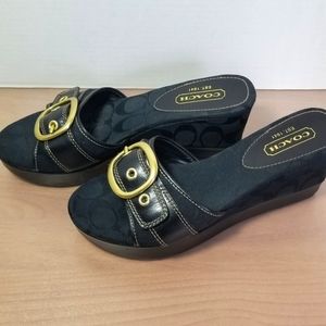 Women Coach Black Wedge Sandals With Buckle  Sz 8